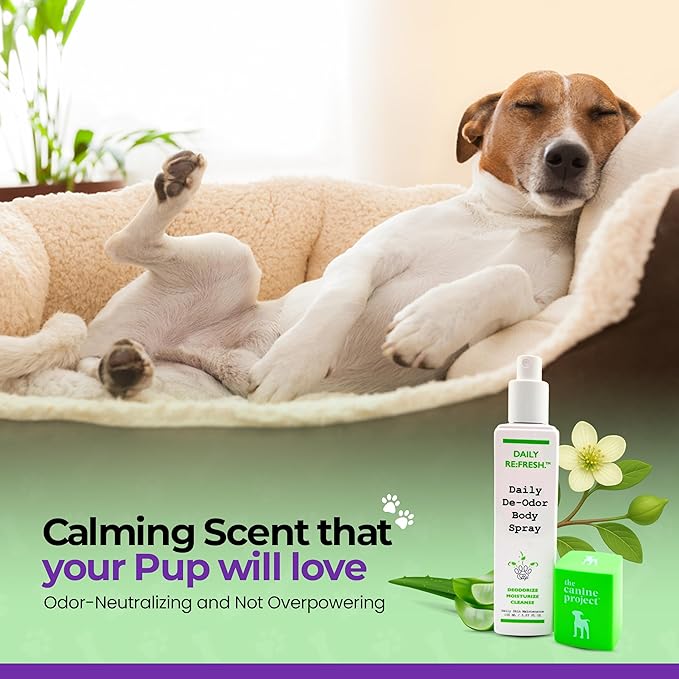 The Canine Project Luxury Daily Dog Deodorant & Grooming Spray – Long-Lasting, Odor Eliminating Pet Deodorizer Spray for Dogs’ Coat & Skin – Gentle & Clean, Irresistible Fresh Spa Scent 5.07 Fl oz.