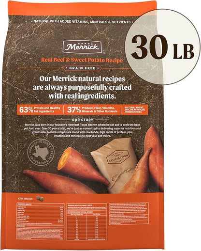 Merrick Premium Grain Free Dry Adult Dog Food, Wholesome And Natural Kibble, Real Texas Beef And Sweet Potato - 30.0 lb. Bag