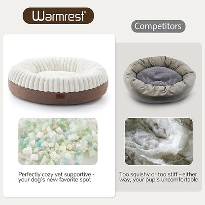 Warmrest Donut Dog Bed Medium Size Dog 36 Inch, Round Cat Beds for Small Medium Dogs and Cats with Washable Fluffy Faux Fur, Cute Comfort Pet Bed with Anti-Slip Bottom, Cream
