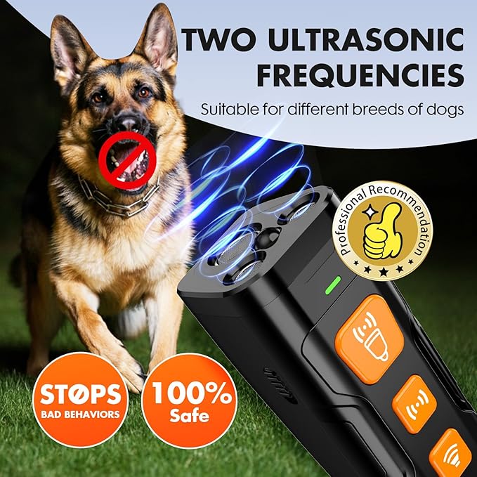 Dog Bark Deterrent Device, 3X Ultrasonic Anti Barking, 6 Training Modes 23 FT Range Barks No More Indoors Outdoors Behavior Correct Safe & Humane Rechargeable Compact Bark Control for Dogs (Black)