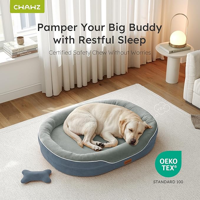 CWAWZ Jumbo Orthopedic Dog Bed, Big Dog Beds for Extra Large Sized Dogs with Full-Surround Bolsters, Dual-Sided Dog Cooling Bed with Memory Foam, Washable Pet Sofa Couch with Nonslip Bottom, Dark Grey