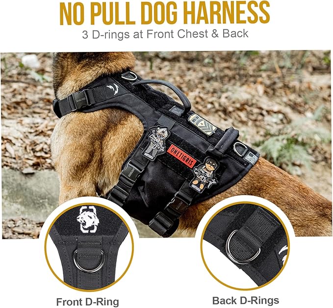 OneTigris Tactical Large Dog Harness, 5X Metal Buckled No Pull Service Dog Harness Vest with Hook & Loop Panels, Military Heavy Duty Dog Vest for Walking Hiking Training