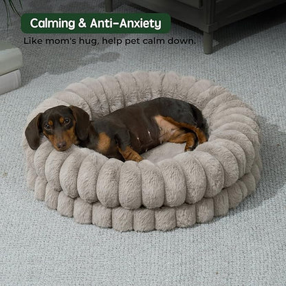 BALANCE Luxury Donut Dog Bed, 23 Inches Round Dog Beds for Small Dogs Washable, Orthopedic Calming Pet Bed for Puppy and Cats with Anti-Slip Bottom, Oatmeal