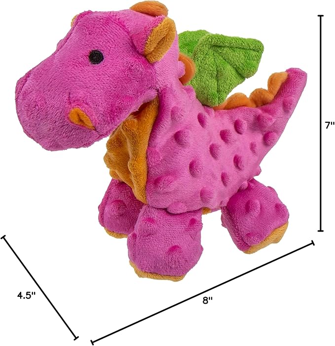 goDog Bubble Plush Dragons Squeaky Dog Toy, Chew Guard Technology - Hot Pink, Small