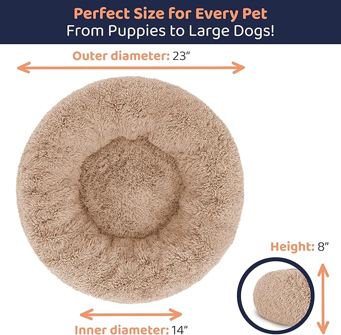 Donut Dog Bed - Premium Comfort for Anxiety Relief - Fluffy & Calming Design with Ultra-Plush Support | Cozy Round Dog Bed with Super Soft Circle Style (Camel, Small)
