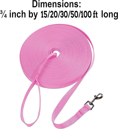 Hi Kiss Dog/Puppy Obedience Recall Training Agility Lead - 15ft 20ft 30ft 50ft 100ft Training Leash - Great for Training, Play, Camping, or Backyard - Pink 20ft