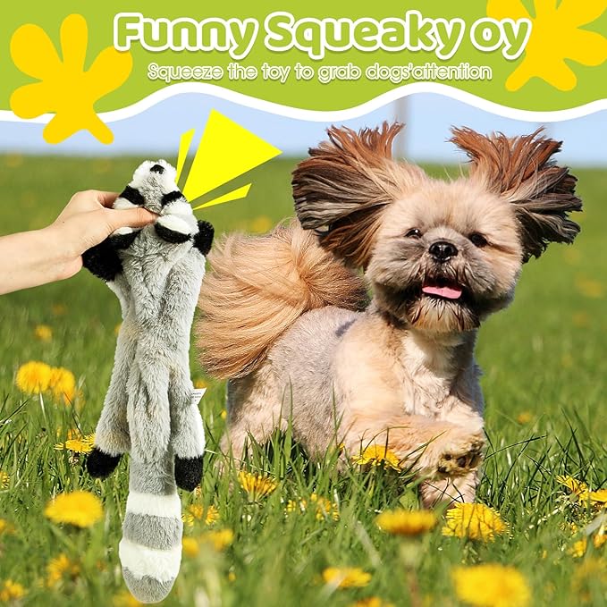 Syhood 10 Pack Dog Squeaky Toys No Stuffing Plush Chew Toy Animals Crinkle Dog Squeaky Toys Durable Stuffingless Puppy Teething Chew Toy with Squirrel Raccoon Skunk for Small Medium Large Breed Chewer