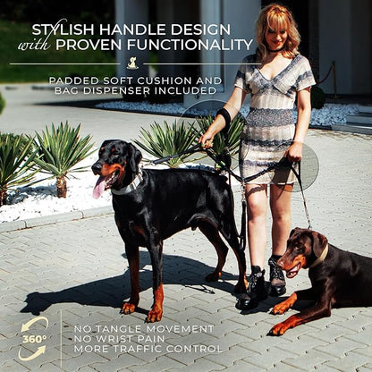 Premium Double Leash for Two Dogs – Shock Absorbing Anti Pull Double Lead for Medium & Large Breeds with Adjustable Dual Leash Attachment for 2 Dogs