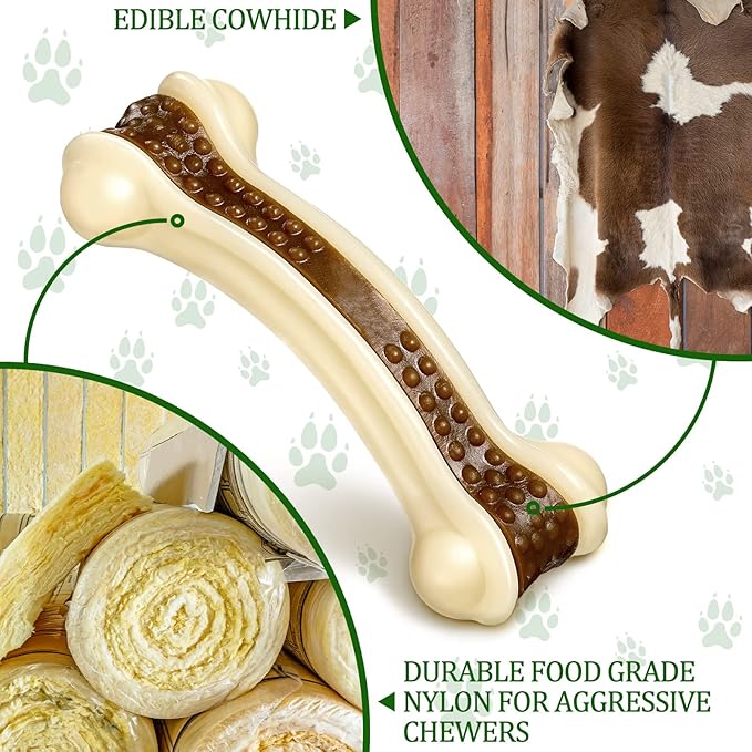 Sosation Bones Shaped Dog Toys for Aggressive Chewers, 2 Pack Christmas Dog Chew Toys Puppy Teething Nylon Beef Flavor for Large/Medium/Small Puppies Breeds(Curved Bone,Medium)