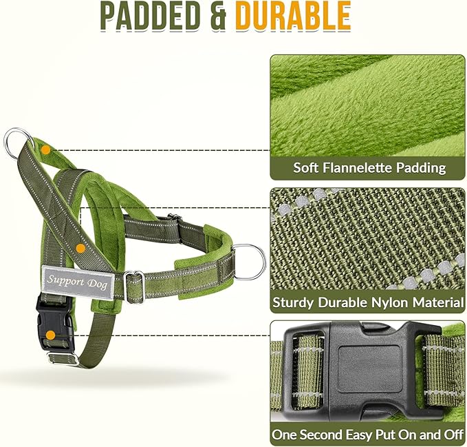 Lukovee No Pull Dog Harness & Leash Set - Heavy Duty Dog Vest Harness with Soft Padded for Medium Large Dogs, Adjustable Reflective Tactical Pet Harness for Easy Walk and Training (XL, Green)