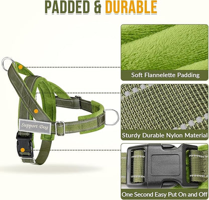 Lukovee No Pull Dog Harness & Leash Set - Heavy Duty Dog Vest Harness with Soft Padded for Medium Large Dogs, Adjustable Reflective Tactical Pet Harness for Easy Walk and Training (XL, Green)