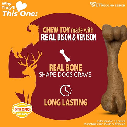 Nylabone Femur Bone Strong Chew Toy for Dogs Made with Real Bison & Venison, Durable Dog Chew Bones for Aggressive Chewers, Long-Lasting Flavor Keeps Dogs Busy, Large Dog Toys - Up to 50 lbs, 1 Count