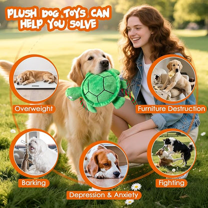 Large Turtle Dog Toys: Squeaky Dog Toys for Aggressive Chewers - Interactive Rope Tug of War Dog Toy - Puppy Chew Toy for Small/Meduim/Large Breeds