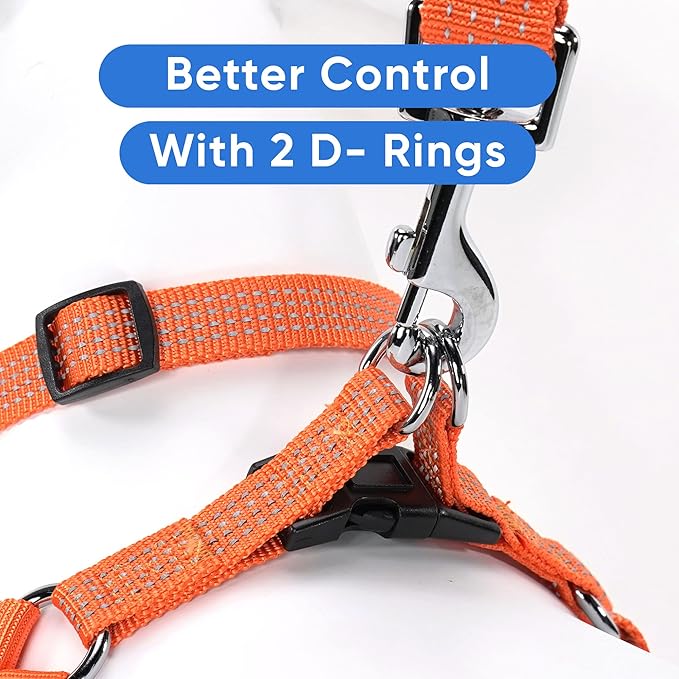 Pawtitas Reflective Step-in Dog Harness – Adjustable No-Pull Vest for Puppies to Seniors, Safe & Comfortable, L Orange