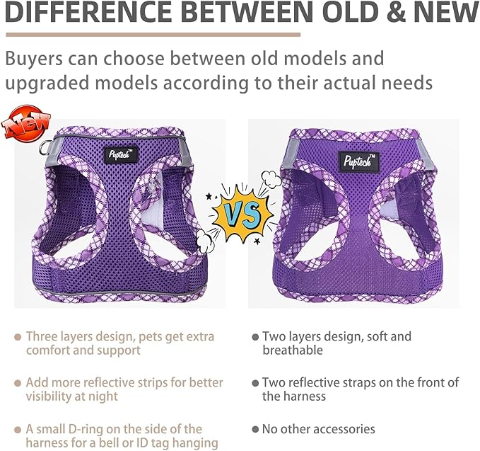 PUPTECK Dog Harness and Leash Set for Small Medium Dogs No Pull Step-in Soft Mesh Puppy Cat Vest Harnesses Reflective at Night, Upgraded New Purple M