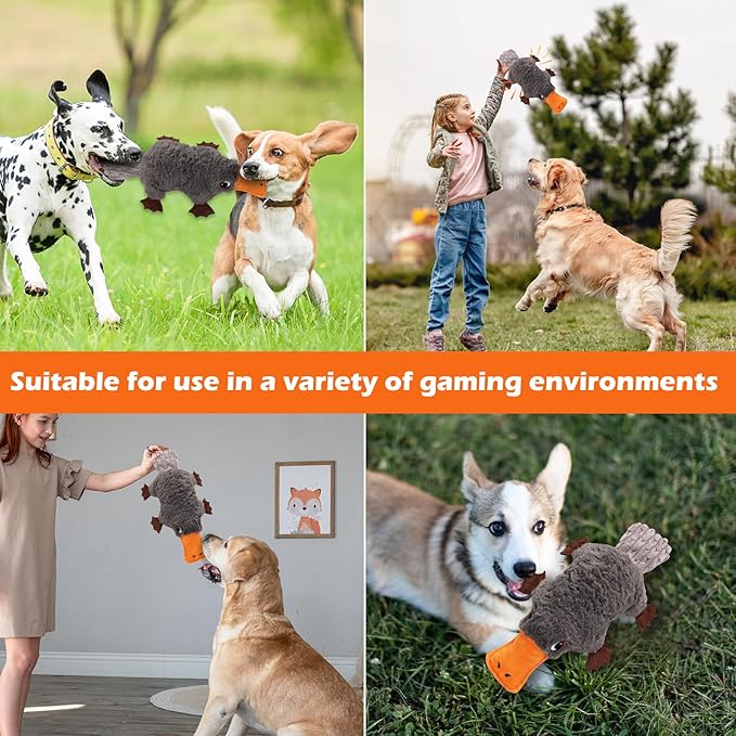 Platypus Dog Toy, Squeaky Interactive Plush Toy with Realistic Sound, Crinkle Paper, Soft & Durable for Indoor or Outdoor Tug of War, Training Reward for Small Medium Large Dogs