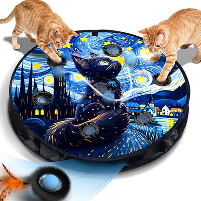 KiwiLove Interactive Cat Toy with Motion Activated Ball & 7-Hole Play Mat, Hide and Seek Exercise Game for Indoor Cats, Automatic Moving Cat Ball in Pouch, Rechargeable Kitten Toys