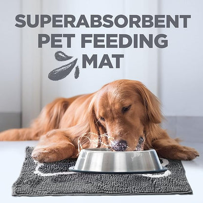 Soggy Doggy Slopmat - Gray/Light Gray Bone - 18” x 24″ - Water Absorbing Door Mat for Muddy Paws and Food/Water Bowls - Microfiber Chenille Small Doormat - Machine Washable