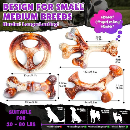 4 Pack Dog Chew Toys for Aggressive Chewers - Tough Indestructible Dog Toys with Bacon Flavor- Durable Nylon Bones Toy for Small Medium Large Breed - Puppy Gifts