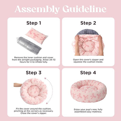 LE SURE Donut Small Dog Bed - Round Cat Beds for Indoor Cats Anti-Anxiety Calming Gift for Pets, Washable Cute Modern Beds with Jacquard Shaggy Plush & Anti Slip Bottom, 27 Inch, Pink Taffy