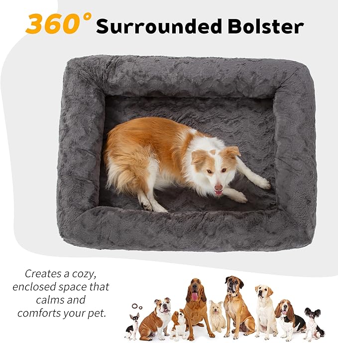 PetFun Memory Foam XL Dog Bed for XLarge Sized, Extra Large Orthopedic Dog Sofa with Sides and Waterproof Liner, Washable Bolster Pet Bed Couch with Removable Cover, 60x43x13 Inch, Dark Grey