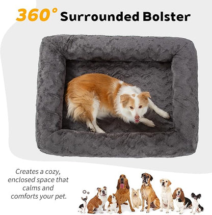 PetFun Memory Foam XL Dog Bed for XLarge Sized, Extra Large Orthopedic Dog Sofa with Sides and Waterproof Liner, Washable Bolster Pet Bed Couch with Removable Cover, 60x43x13 Inch, Dark Grey