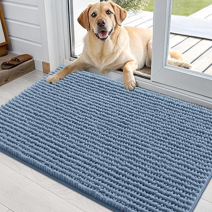 OLANLY Dog Door Mat for Muddy Paws 36x24, Ultra Absorbent Chenille Mud Doormat, Non-Slip Washable and Dirt Trapping Doormat for Indoor Entryway, Quick-Dry Indoor Pet Bed Mats for Dogs, Airy Blue