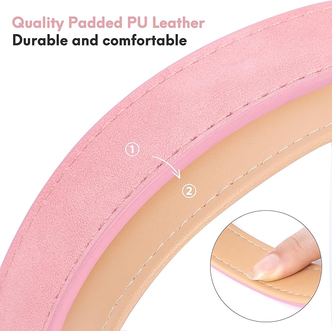 Leather Dog Collar for Small Medium Large Dogs, Soft Padded Dog Leather Collar with Heavy Duty Gold Buckle, Durable & Comfortable for Puppy Dogs Daily Walking (Pink, XS)