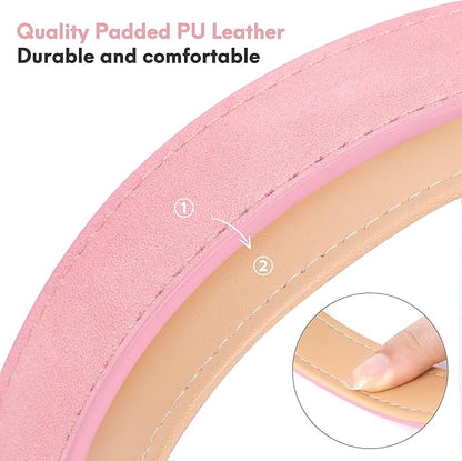 Leather Dog Collar for Large Dogs, Soft Padded Dog Leather Collar with Heavy Duty Gold Buckle, Durable & Comfortable, Pink, L