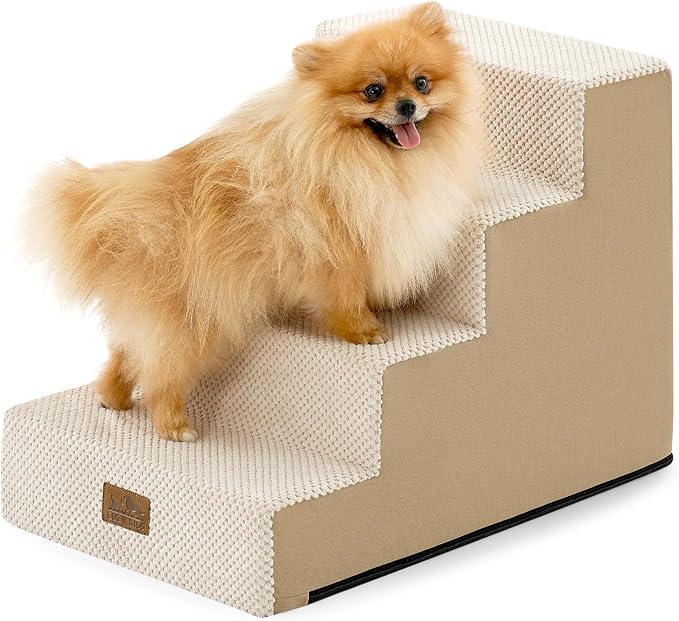 COZY KISS Dog Stairs for Small Dogs, 4 Tier Pet Stairs for Couch and Beds, 17.7" H Non-Slip Dog Steps for Old Cats, Puppy, Small Medium Dogs, 15.7x23.6x17.7 inch, Beige