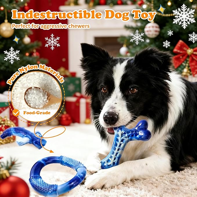 Furdog Indestructible Dog Toys for Aggressive Chewers 3 Pack, Tough Dog Toys for Large Dogs Chew Toys Keep Them Busy, Bacon Flavor, Blue
