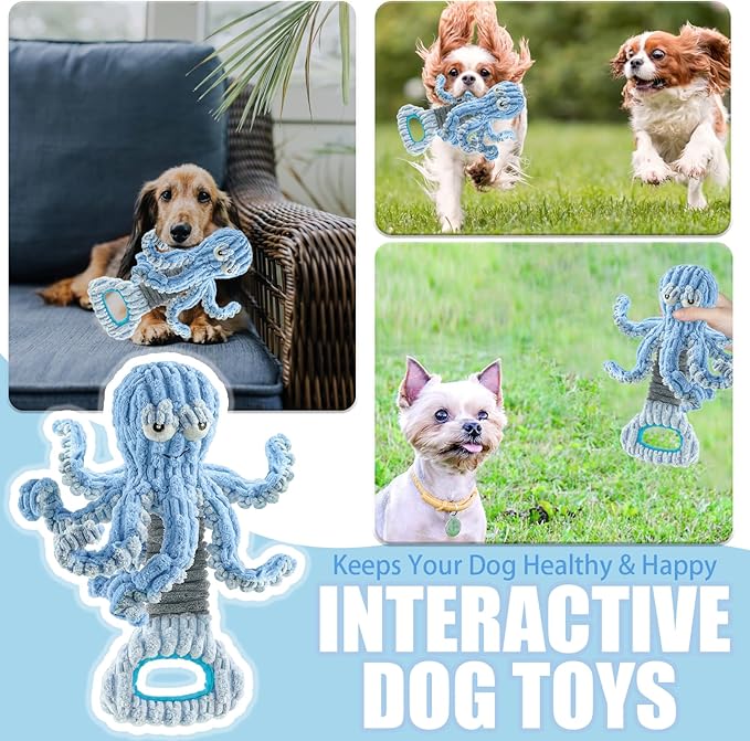Squeaky Dog Toys, Octopus Dog Toy Interactive Tug of War Puppy Toy to Keep Them Busy(Blue)