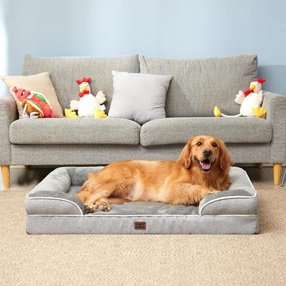 EHEYCIGA Orthopedic XL Dog Beds, Waterproof Memory Foam Dog Bed for Extra Large Dogs, Non-Slip Bottom and Egg-Crate Foam Big Pet Couch Bed with Washable Removable Cover, Grey