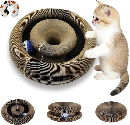 Magic Organ Cat Scratcher Toy, Foldable & Reversible Accordion Kitty Toy with Bell Ball, Interactive Cardboard Scratching Board Scratcher Pad for Indoor Cats (1 Pack)