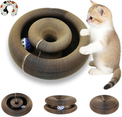 Magic Organ Cat Scratcher Toy, Foldable & Reversible Accordion Kitty Toy with Bell Ball, Interactive Cardboard Scratching Board Scratcher Pad for Indoor Cat (1 Pack)