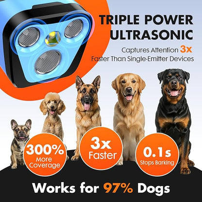 Dog Bark Deterrent Device, 3X Ultrasonic Anti Barking, 6 Training Modes 23 FT Range Barks No More Indoors Outdoors Behavior Correct Safe & Humane Rechargeable Compact Bark Control for Dogs (Blue)
