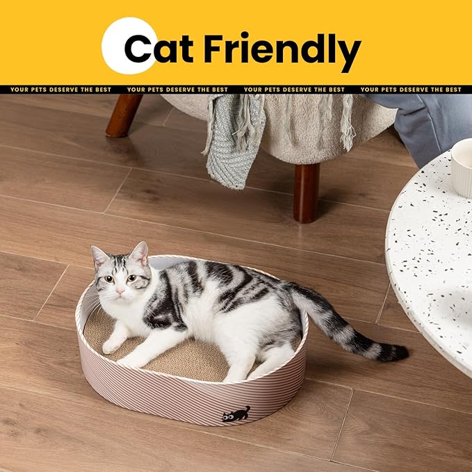Conlun Cat Scratcher Box with 4 Cat Scratching Board Reversible Scratch Pad, Heavy Duty Corrugated Cardboard Pet Bed Lounger Kitty Scratchers for Indoor, Protects Furniture,Kittens Gifts-Large