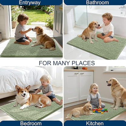 OLANLY Dog Door Mat for Muddy Paws 36x24, Ultra Absorbent Chenille Mud Doormat, Non-Slip Washable and Dirt Trapping Doormat for Indoor Entryway, Quick-Dry Indoor Pet Bed Mats for Dogs, Sage Green