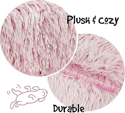 Friends Forever Donut Dog Bed Faux Fur Fluffy Calming Sofa For Medium Dogs, Soft & Plush Anti Anxiety Pet Couch For Dogs, Machine Washable Coco Pet Bed with Non-Slip Bottom, 30"x30"x7" Pink