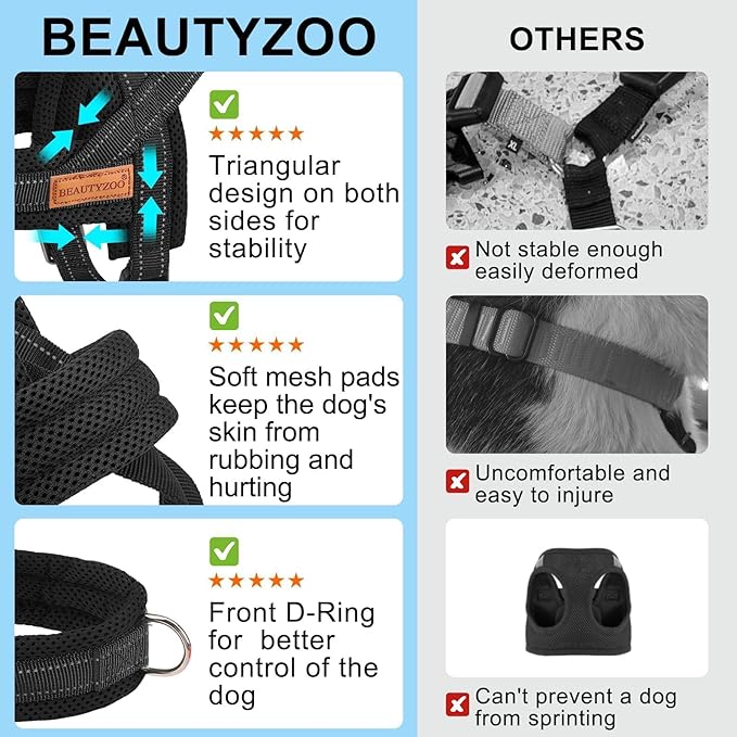 BEAUTYZOO Dog Harness for Small Dogs, No Pull Dog Harness and Leash Set, Soft Escape Proof Puppy Vest Harness with Handle, Reflective Lightweight Step in Harness for Girl Boy Dogs, Black XS