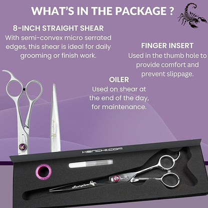 Kenchii Scorpion 8 Inch, Straight Grooming Scissors for Dogs and Pets - Premium Steel Scissors for Dog Grooming - Dog Shears Pet Grooming Accessories - Pet Hair Trimming Scissor