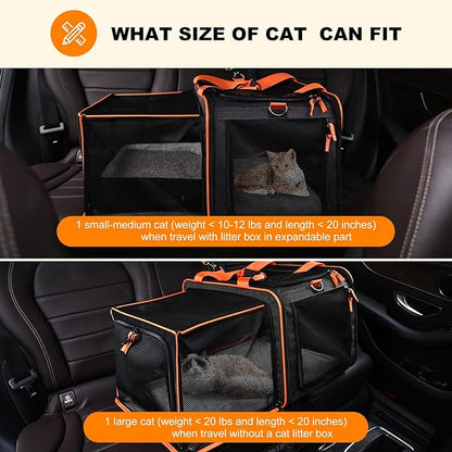 Pidipiti 20 x 14 x 14 Expandable cat car Travel Carrier for 1 Small-Medium cat,with a Portable Leakproof Small cat Litter Box