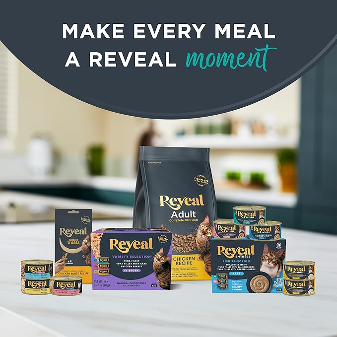 Reveal Natural Lickable Purée Cat Treats, Grain Free and Made with Limited Ingredients, Tuna Recipe Squeeze Up Cat Treats (40 x 0.5 oz Pouches)
