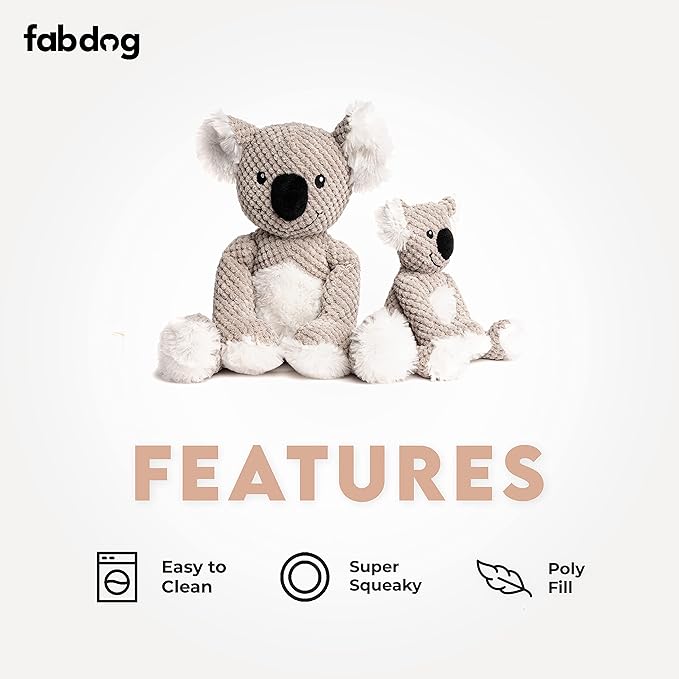 fabdog Floppies Plush Dog Toy - Cute & Durable Squeaky Dog Toys - Best Squeak Toy for Puppies and All Breeds | Ideal Pet Gift| Small Koala