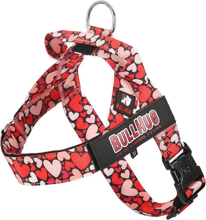 BULLHUG Adjustable Dog Harness– No Pull, No Choke – for English Bulldogs, French Bulldogs, Pugs & Broad-Chested Breeds – Easy, Safe Walks (Heart Beat, XS)