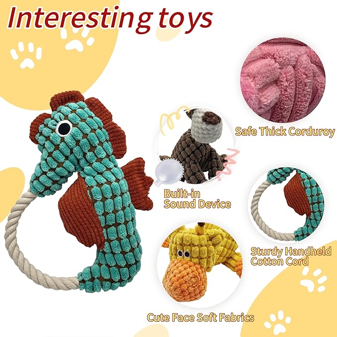 Plush Wrinkled Squeaky Dog Toy,2-Pack The Best Durable Teething Puppy Rope Chew Toy Keeps Them Busy Playing Hide-and-Seek Suitable for Puppy, Medium Dogs and Large Dogs (Blue&Green)