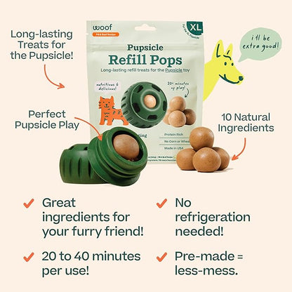 WOOF Pupsicle Refill Pops - Low-Mess Dog Snacks - with Peanut Butter and Beef - Dog Treats - Long Lasting - XL Pops - 5 Count