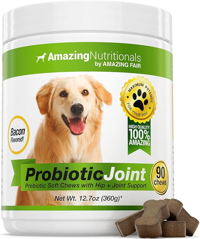 Amazing Probiotics for Dogs Eliminates Diarrhea and Gas with Hip Joint Pain Relief, 90 Bacon Soft Chews