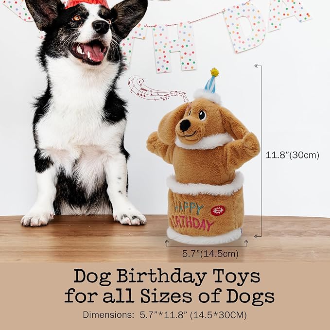 Fuzzwoof Birthday Cake Dog Toy, Singing and Dancing Birthday Songs, Interactive Dog Toys, Plush Stuffed Puppy Toys with Echo Function Feature, Happy Birthday Gift for Dogs