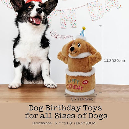 Fuzzwoof Birthday Cake Dog Toy, Singing and Dancing Birthday Songs, Interactive Dog Toys, Plush Stuffed Puppy Toys with Echo Function Feature, Happy Birthday Gift for Dogs